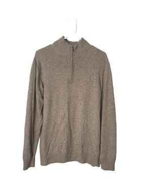 EMI MAGLIA Men's 1/4 Zip Pullover Sweater Tan Wool Silk Luxury Classic Heathered